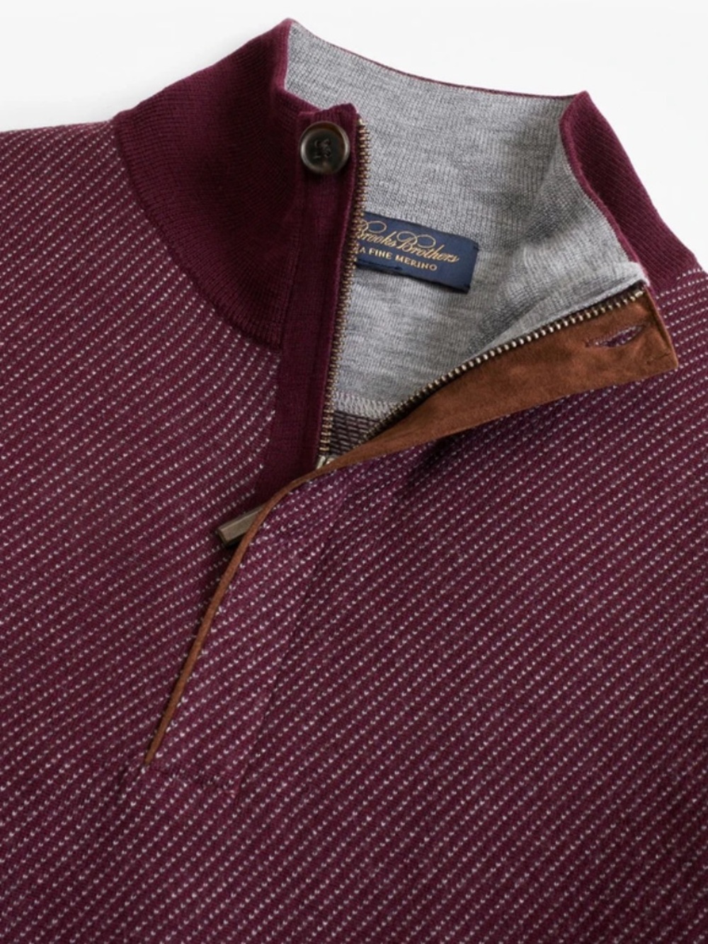 Brooks Brothers Extra Fine Merino Wool Quarter Zip Sweater Burgundy